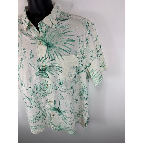 Tommy Bahama Silk Blend Hawaiian Shirt Green White Tropical Floral Size Large - Picture 8 of 13